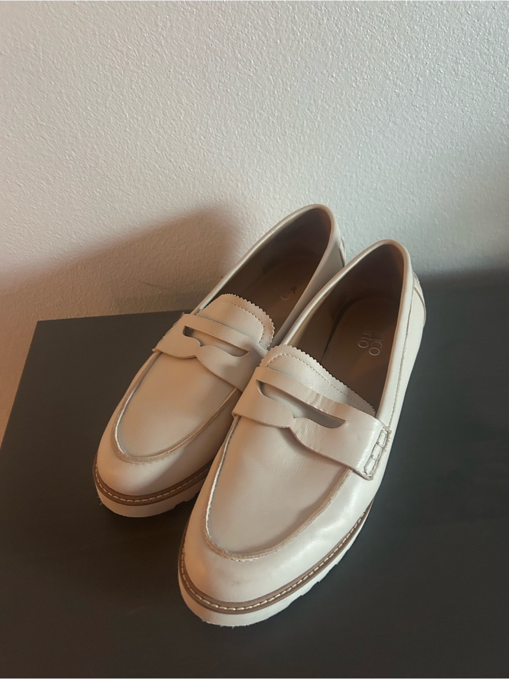 Franco Sarto Cream Leather Penny Loafers